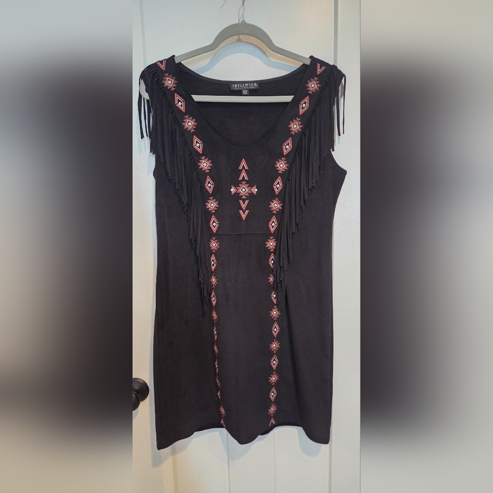Idyllwind Black and Red Fringe Mini Dress